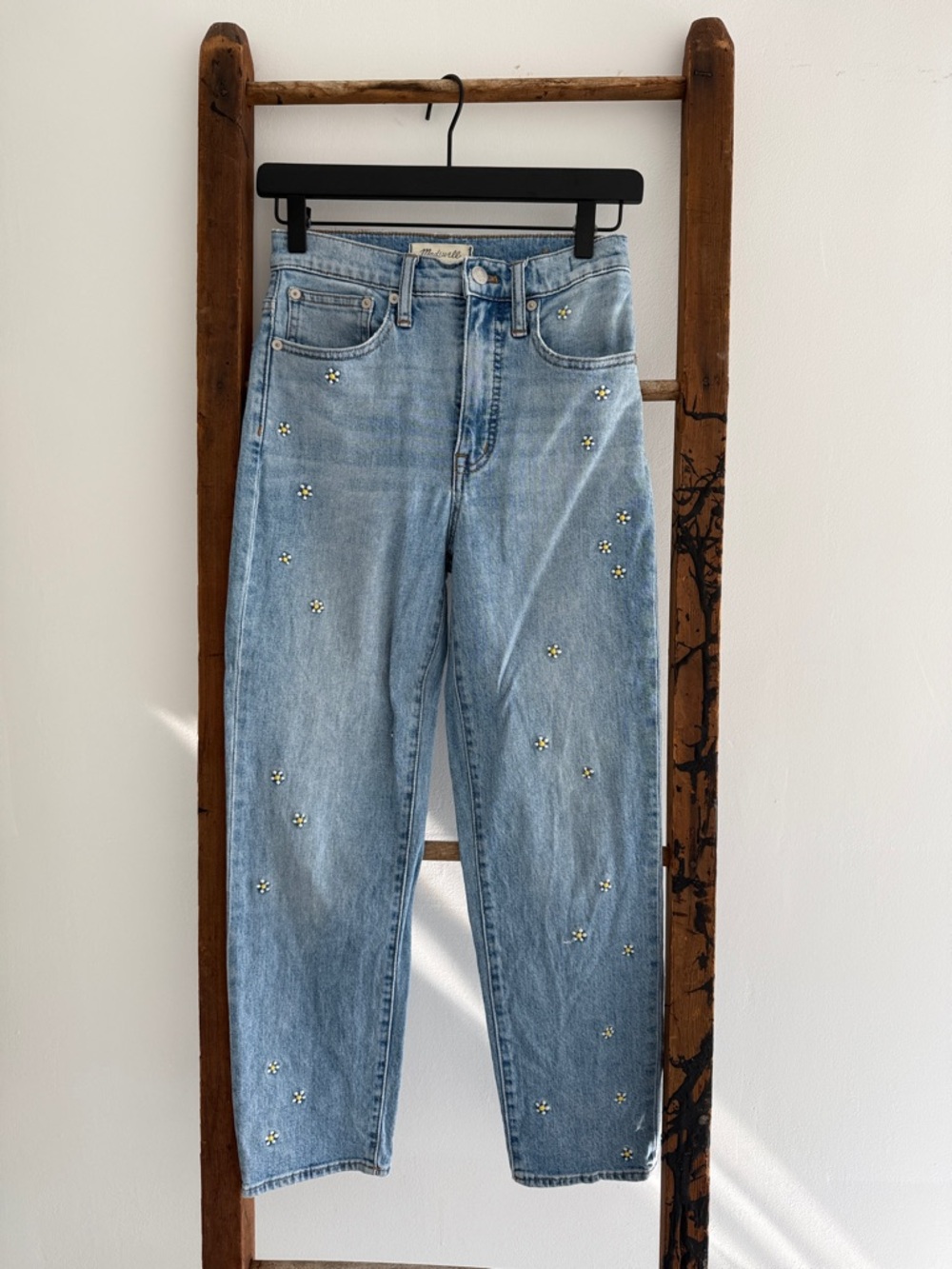 Madewell Light Blue High-Rise Jeans with Daisy Embroidery